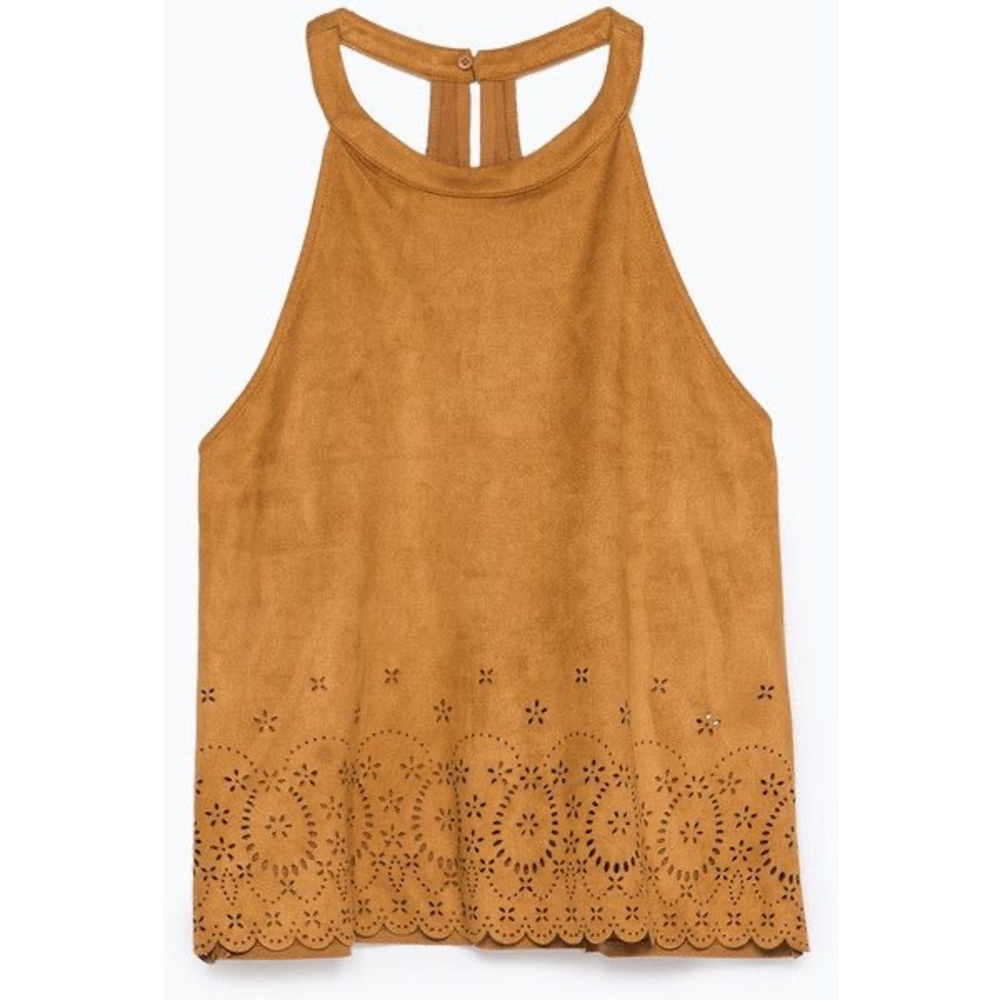 Zara Trafaluc Women’s Laser Cut Out Halter Neck Suede Top